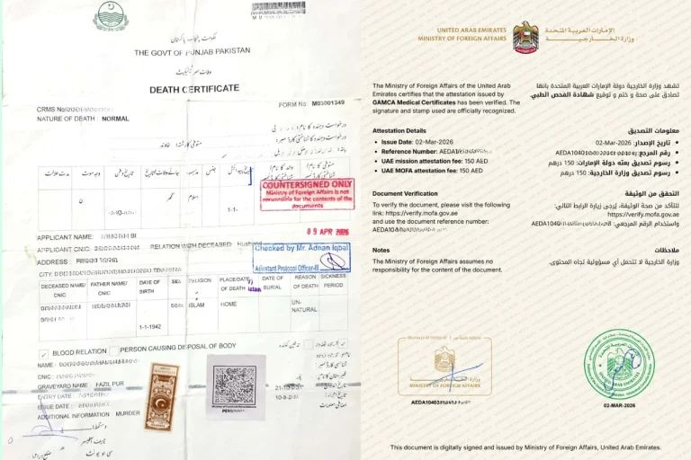 Death Certificate Attestation from UAE in lahore
