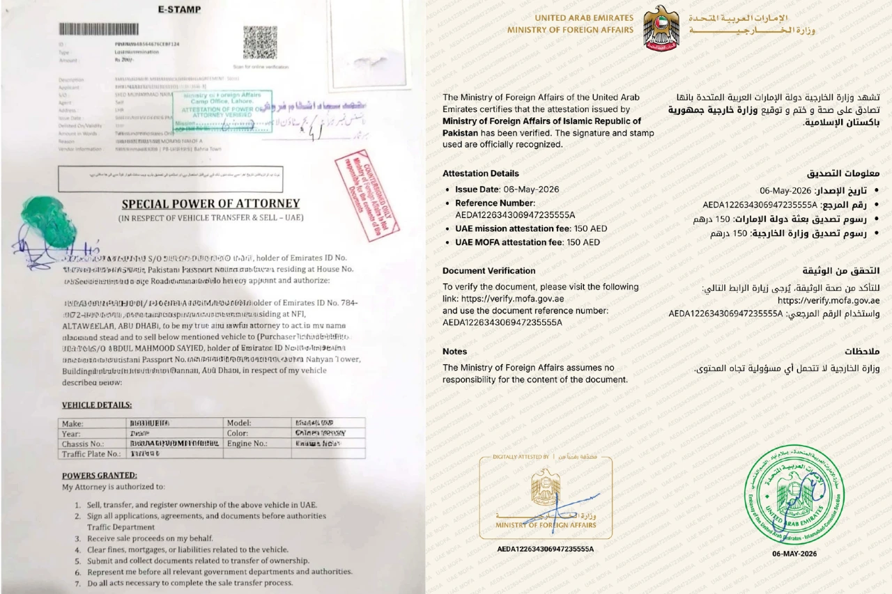 Power of Attorney from uae embassy and uae mofa