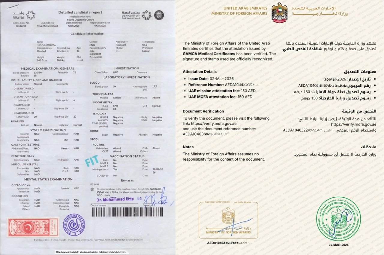 Medical Certificate Attestation For UAE In Lahore